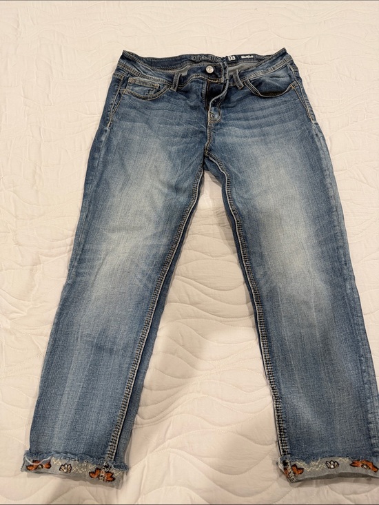 Miss Me Denim - Miss Me Light Blue Ankle Crop Jeans with Embroidered Cuffs